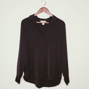 Black Loose Fit Button Up Career Blouse